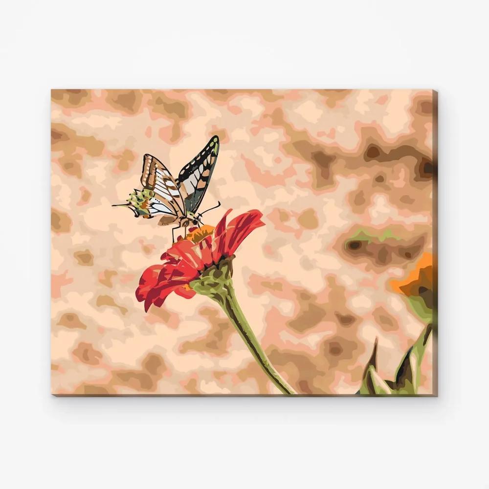 Pintar por Números - Mariposa sobre flor roja 2