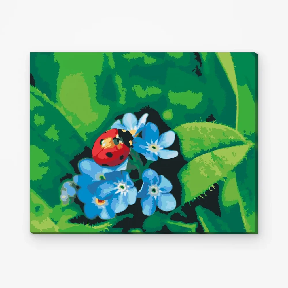 Pintar por Números - Mariquita sobre flores azules