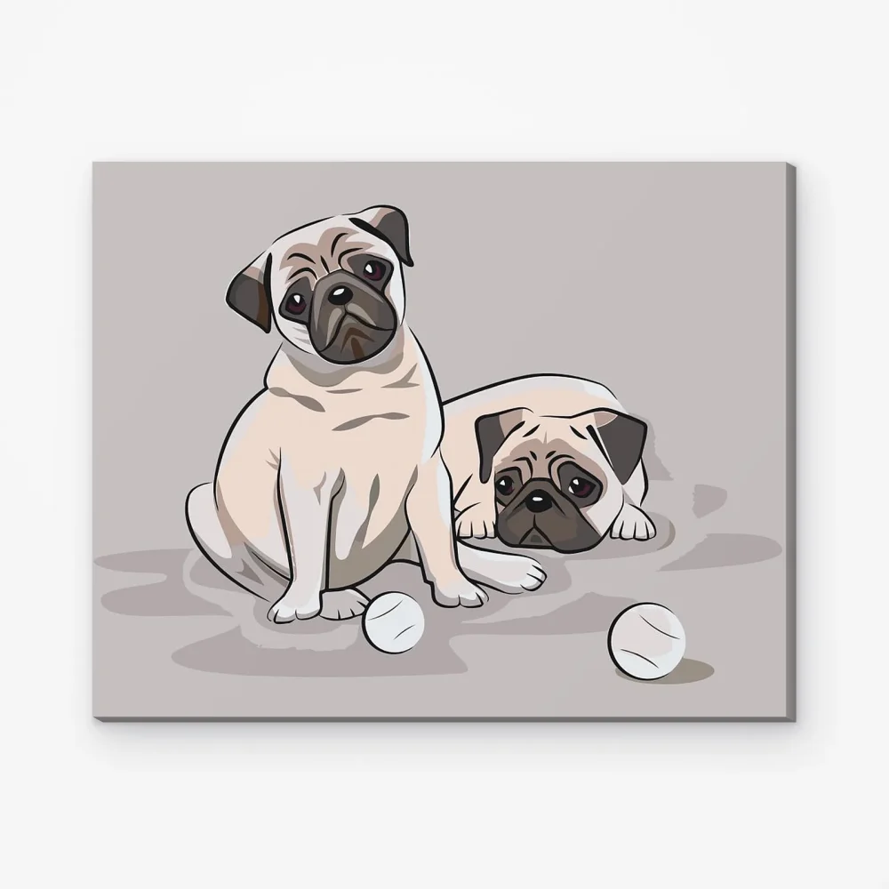 Pintar por Números - Pugs con pelotas