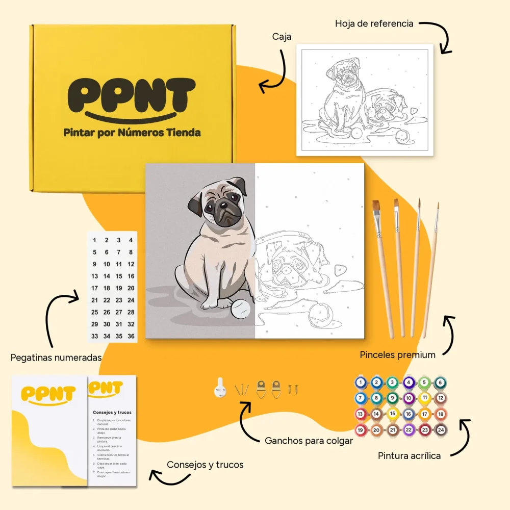 Pintar por Números - Pugs con pelotas