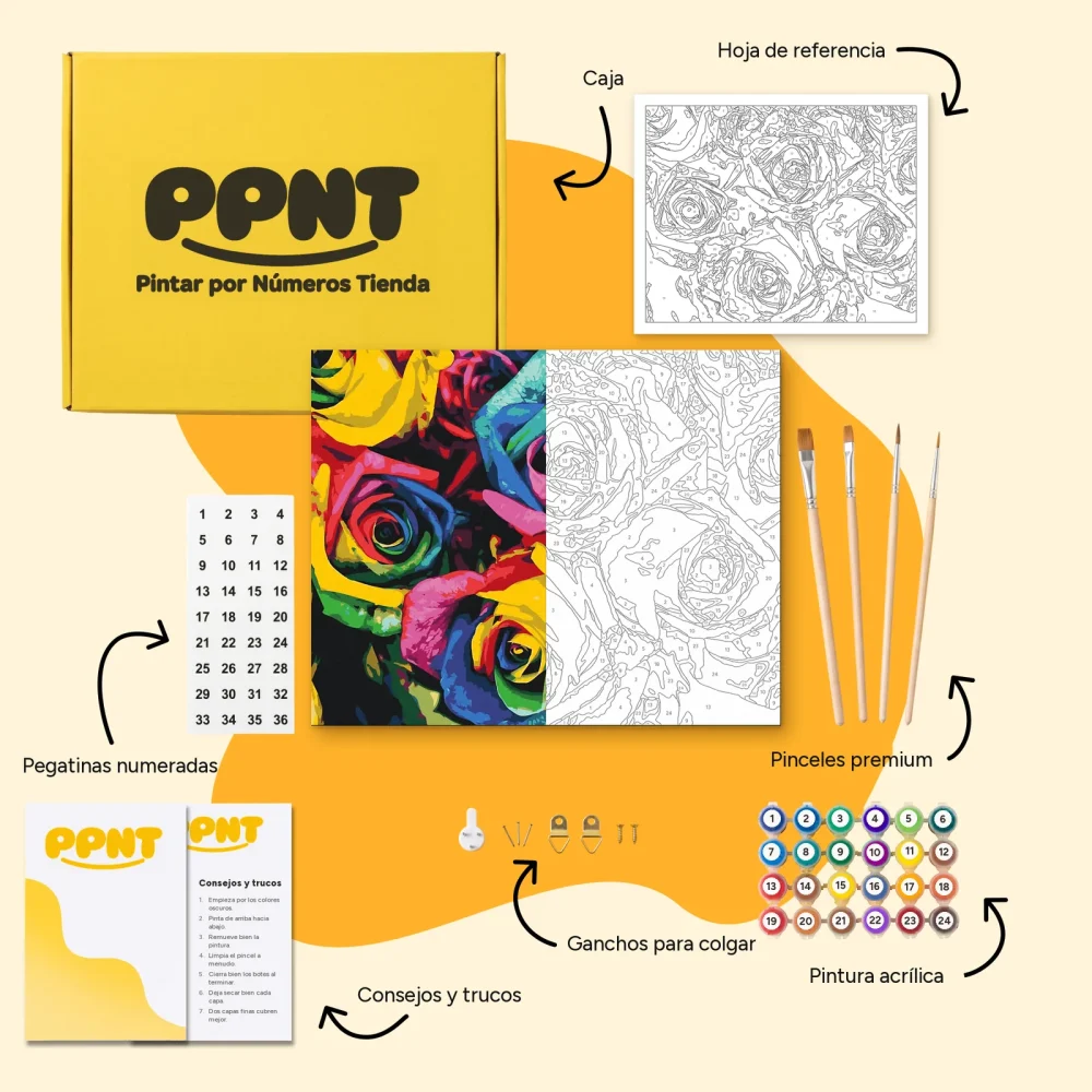 Pintar por Números - Rosas de colores arcoíris