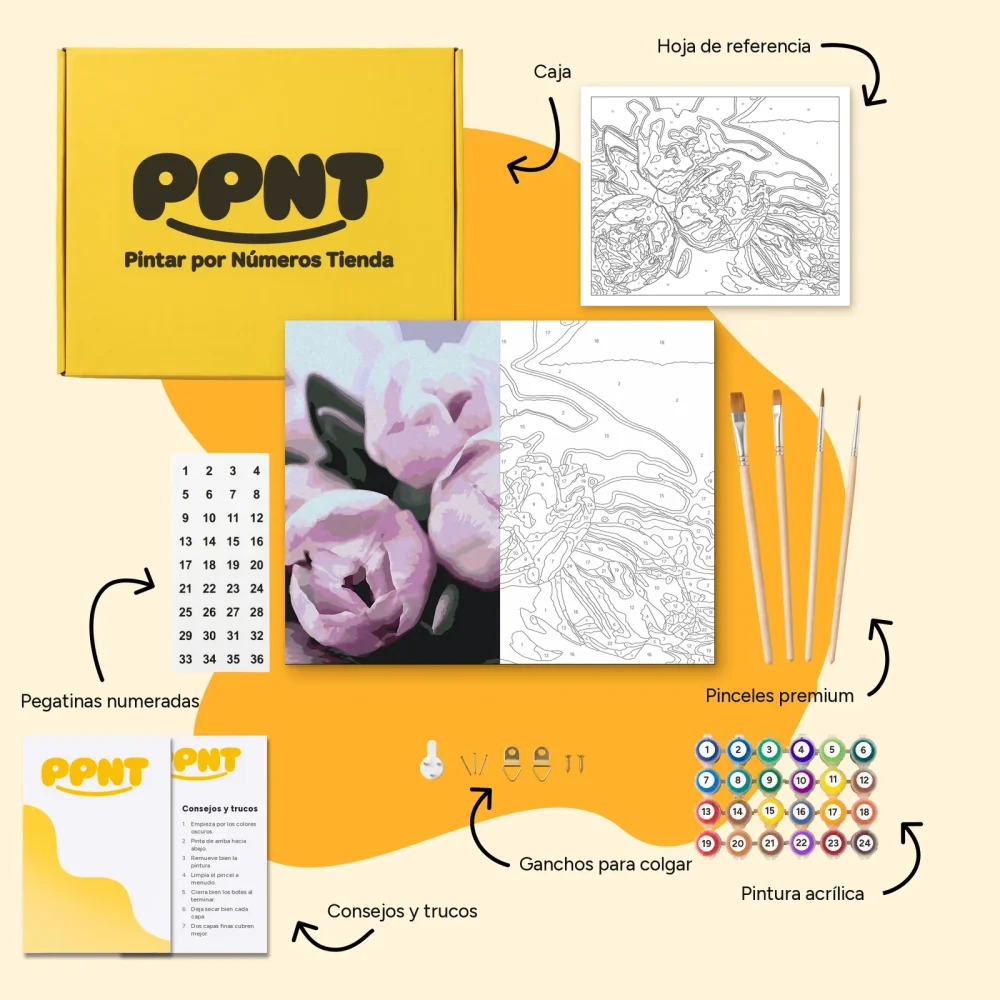 Pintar por Números - Tulipanes morados sobre la mesa