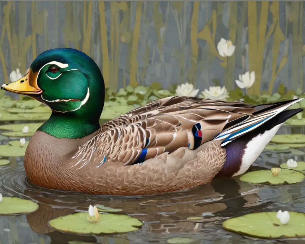 Pintar por Números - Pato salvaje pacífico entre los lirios, foto 2