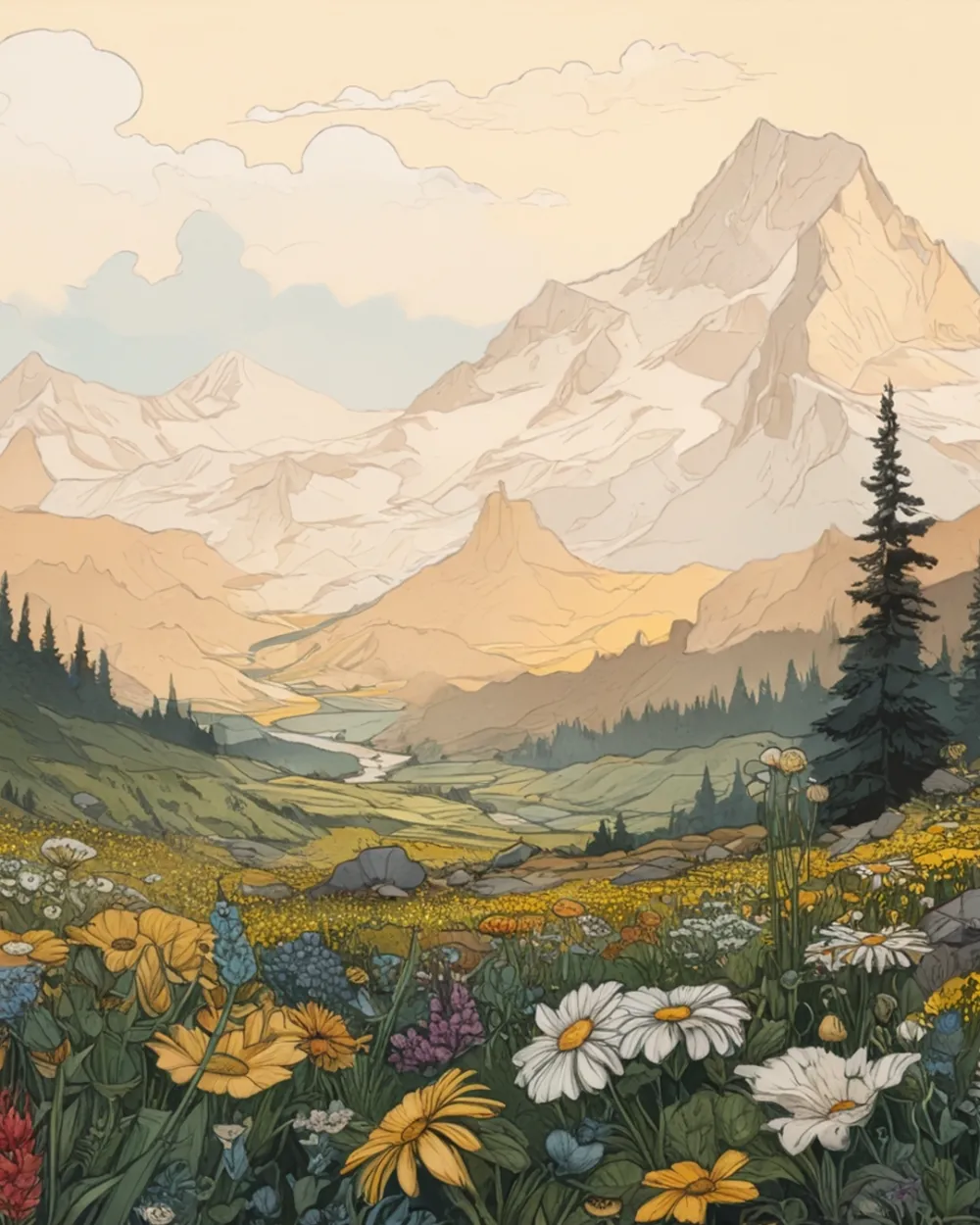 Pintar por Números - Pradera de montaña en flor