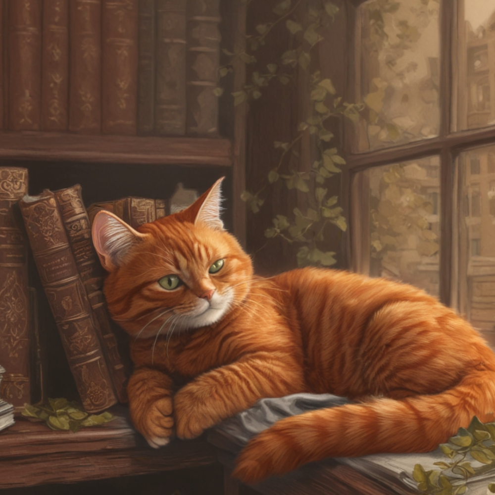 Pintar por Números - Gato acogedor en una biblioteca