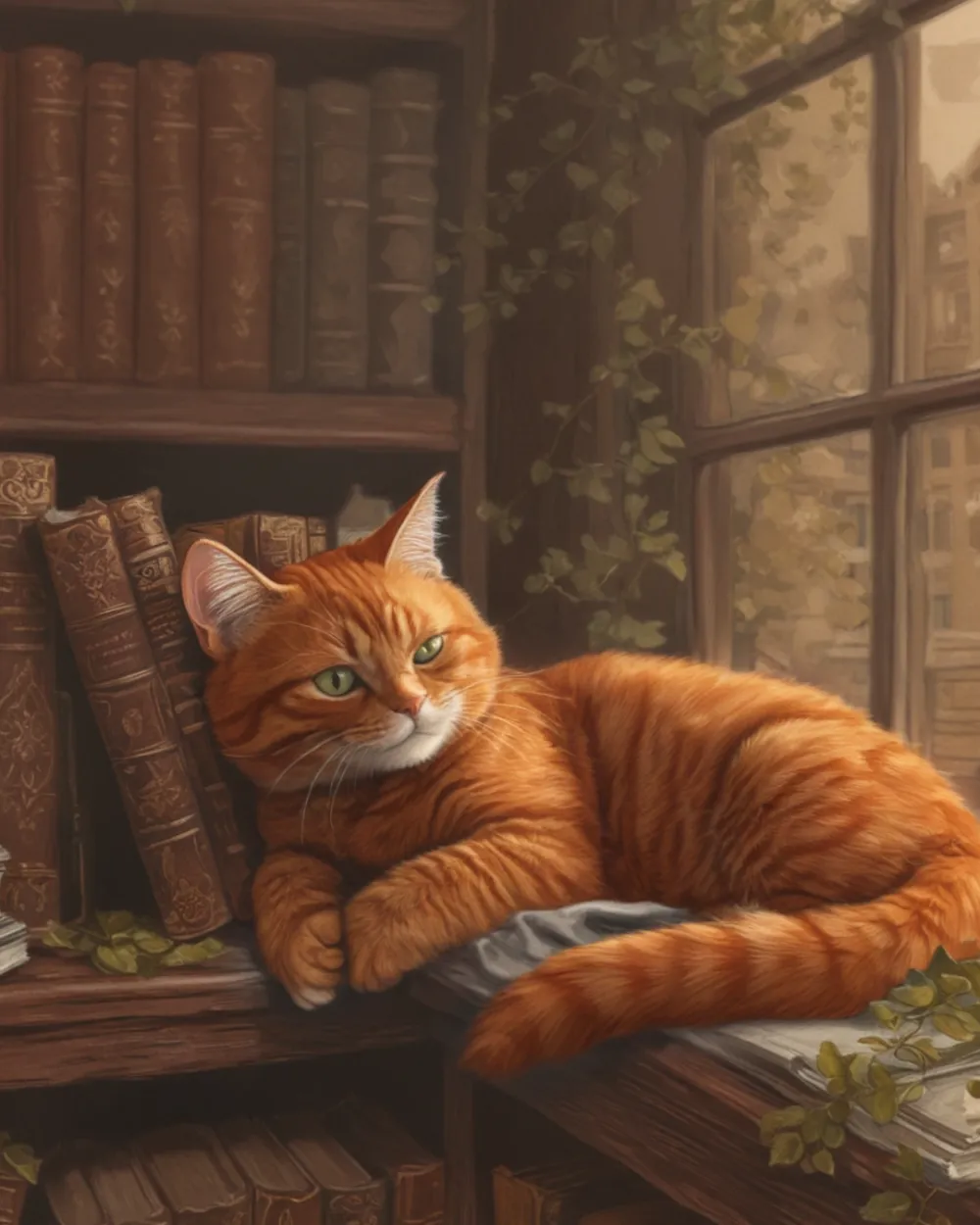 Pintar por Números - Gato acogedor en una biblioteca