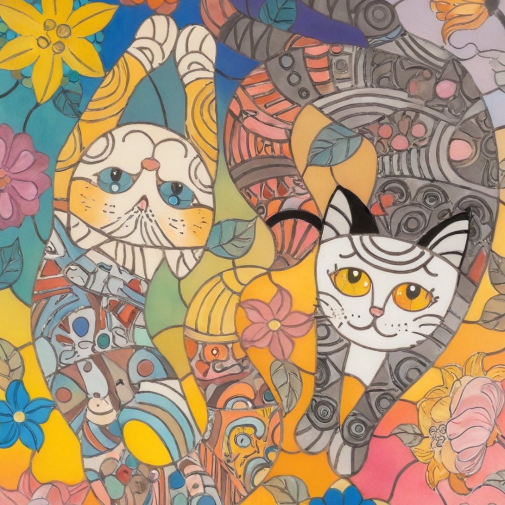 Pintar por Números - Gatos coloridos en una fantasía floral