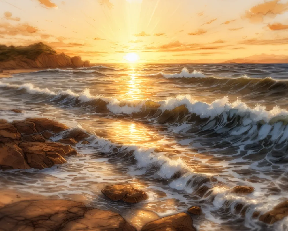 Pintar por Números - Olas doradas al atardecer, foto 2