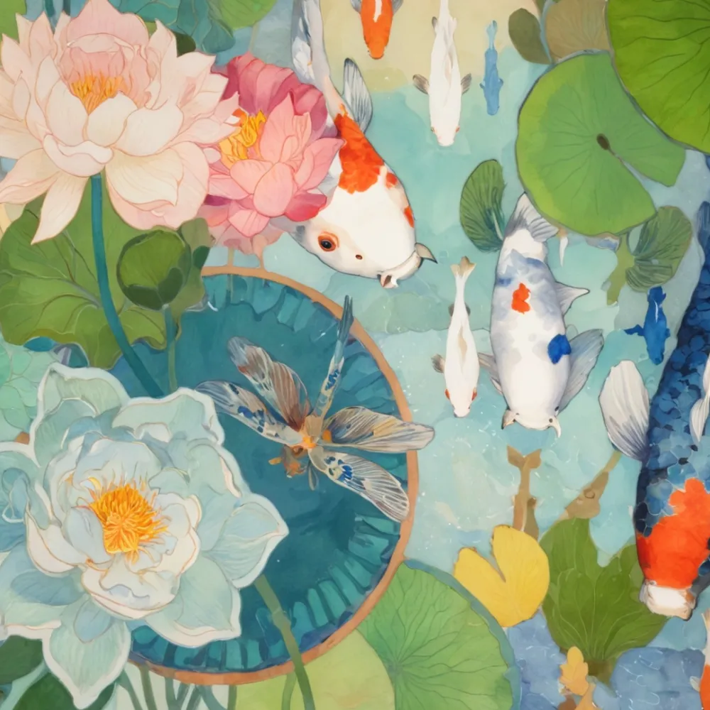 Pintar por Números - Estanque con flores de loto y libélulas
