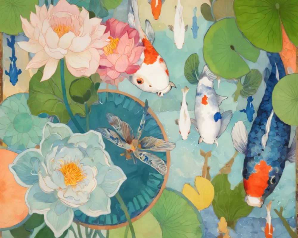 Pintar por Números - Estanque con flores de loto y libélulas