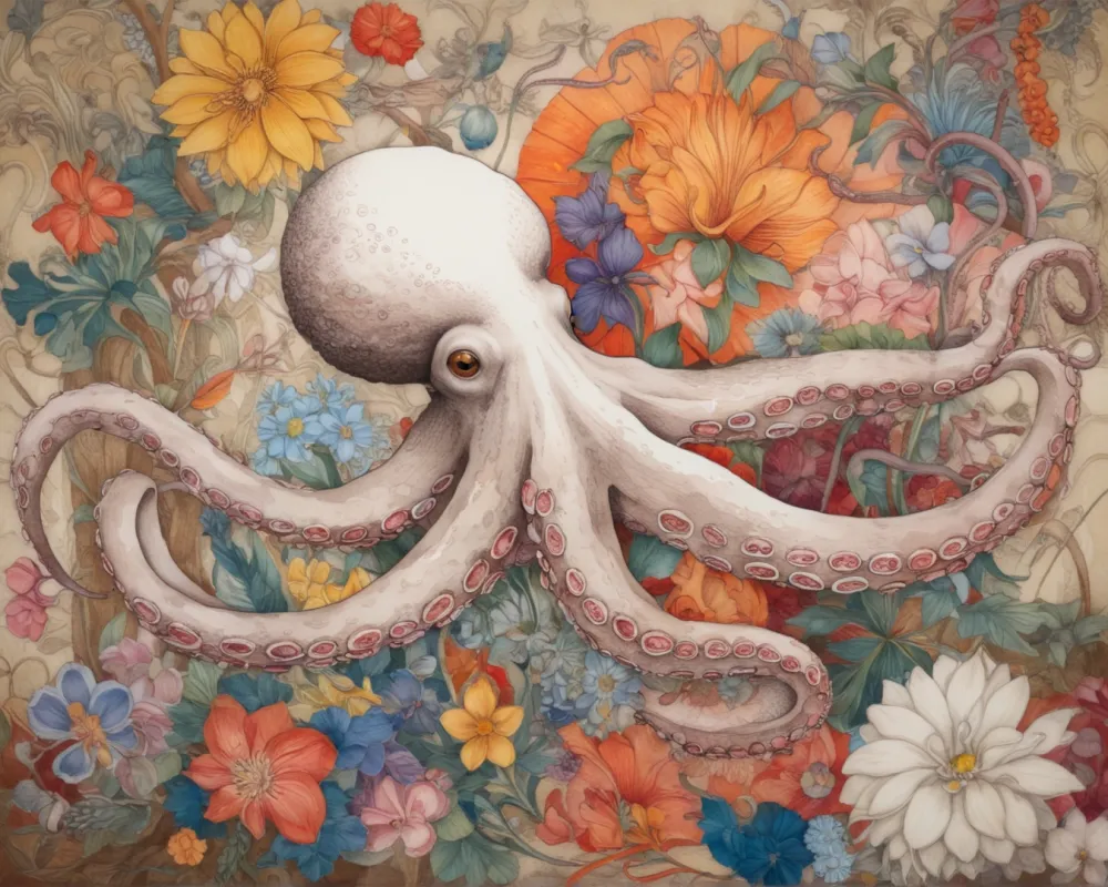 Pintar por Números - Pulpo en un jardín de flores, foto 2