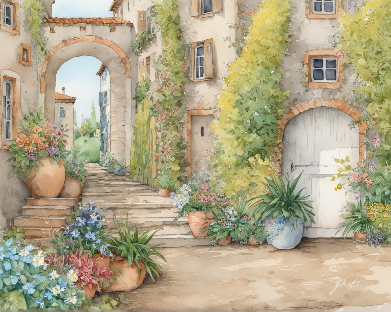 Pintar por Números - Encantador patio mediterráneo