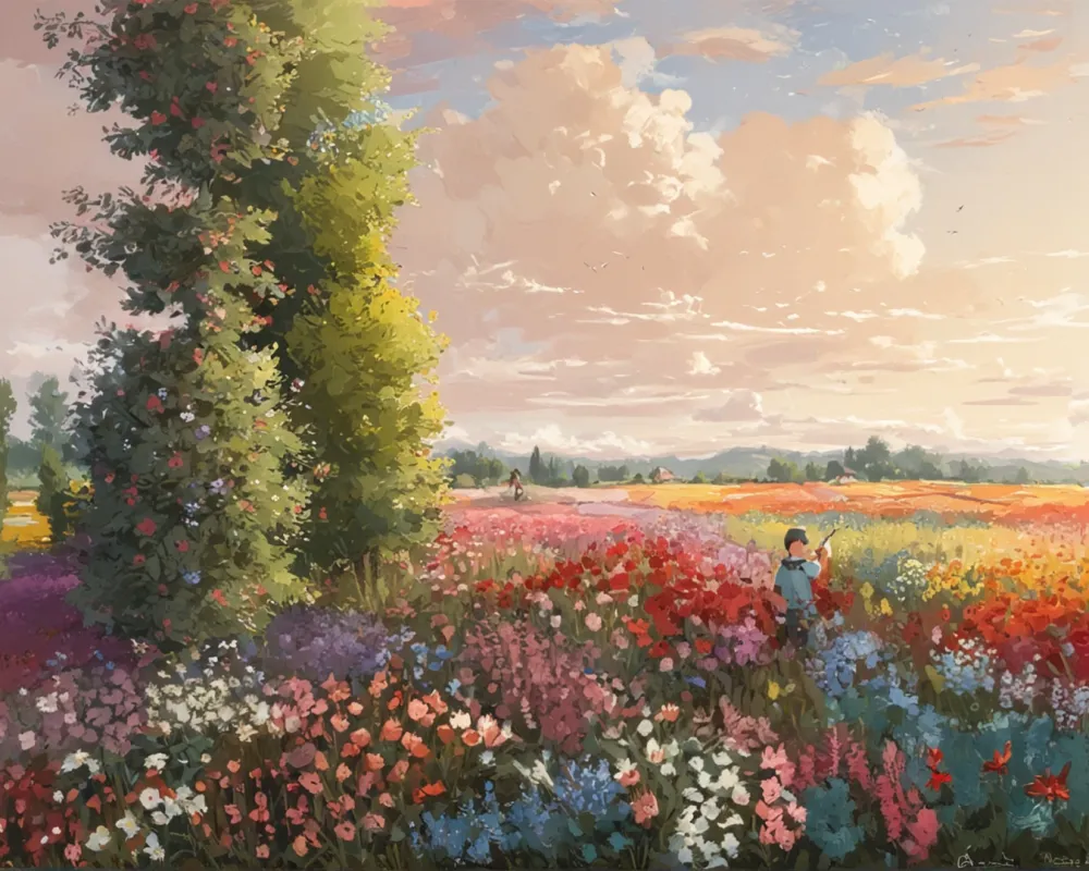 Pintar por Números - Atardecer en un campo de flores