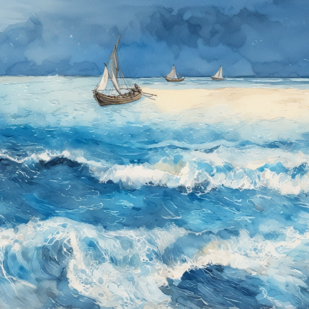 Pintar por Números - Navegando sobre las olas azul celeste