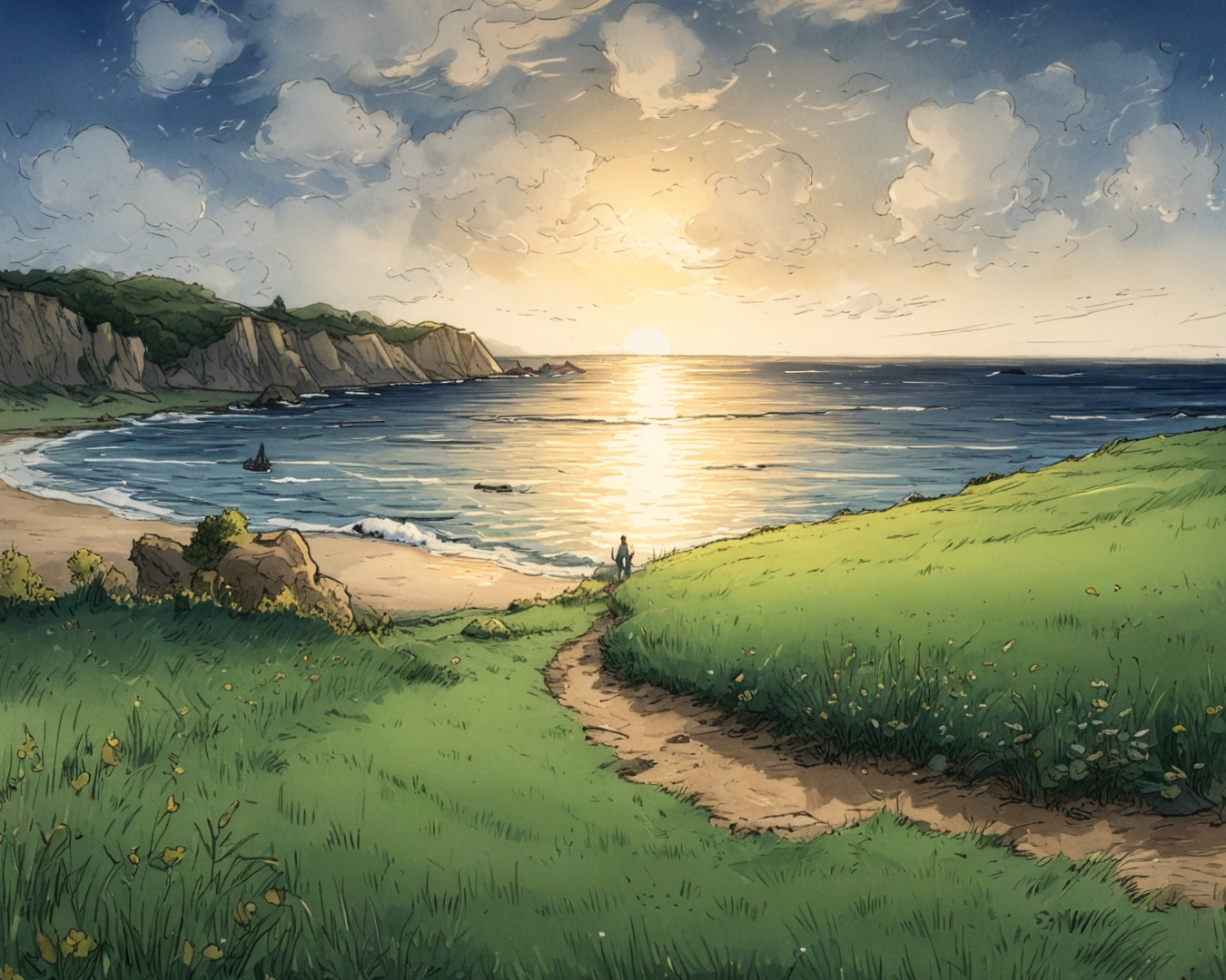 Pintar por Números - Puesta de sol sobre los acantilados costeros