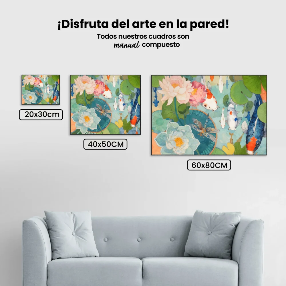 Pintar por Números - Estanque con flores de loto y libélulas