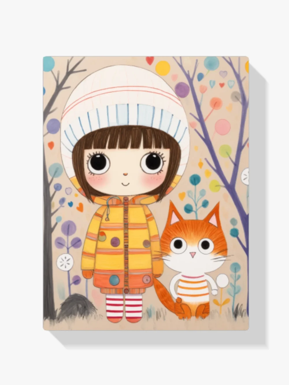 Pintar por Números - Niña y gato en un bosque colorido