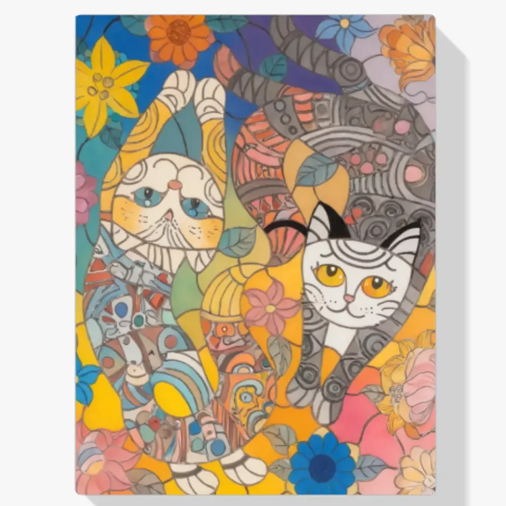 Pintar por Números - Gatos coloridos en una fantasía floral