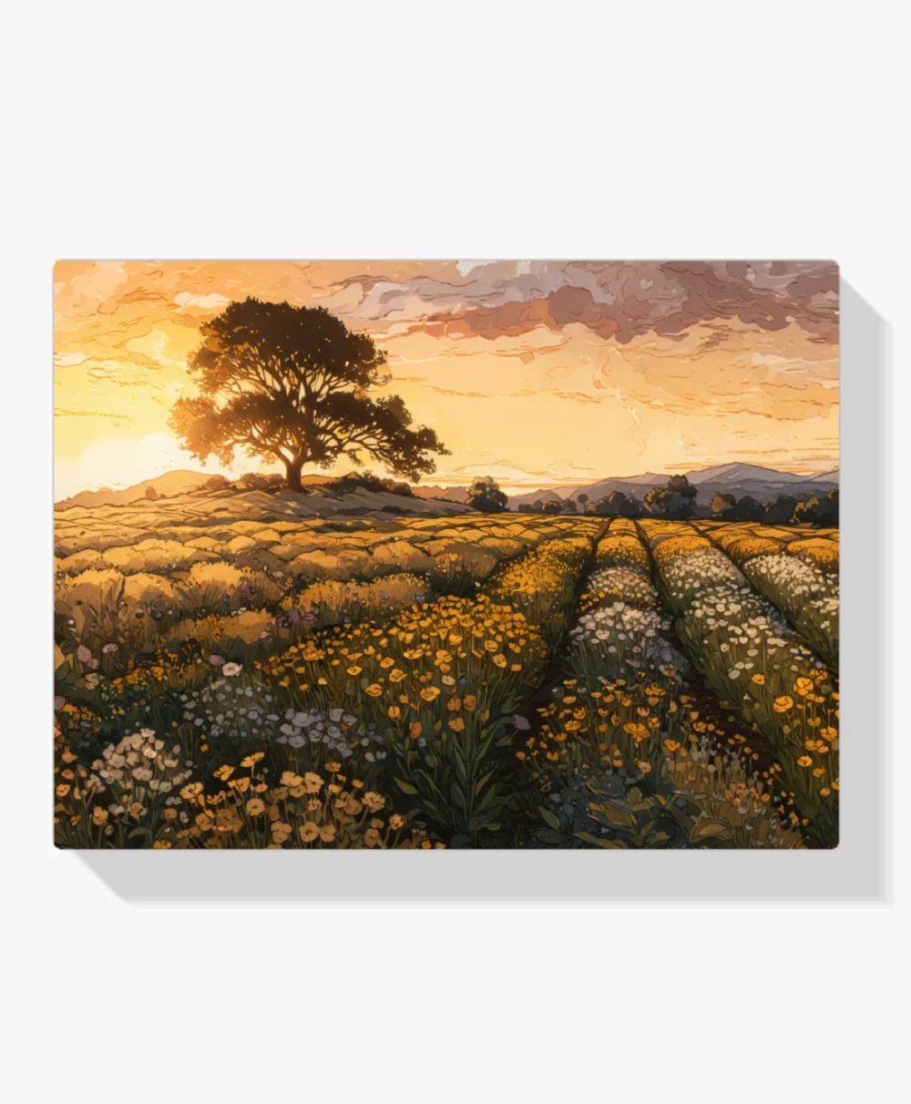 Pintar por Números - Puesta de sol sobre un campo de flores