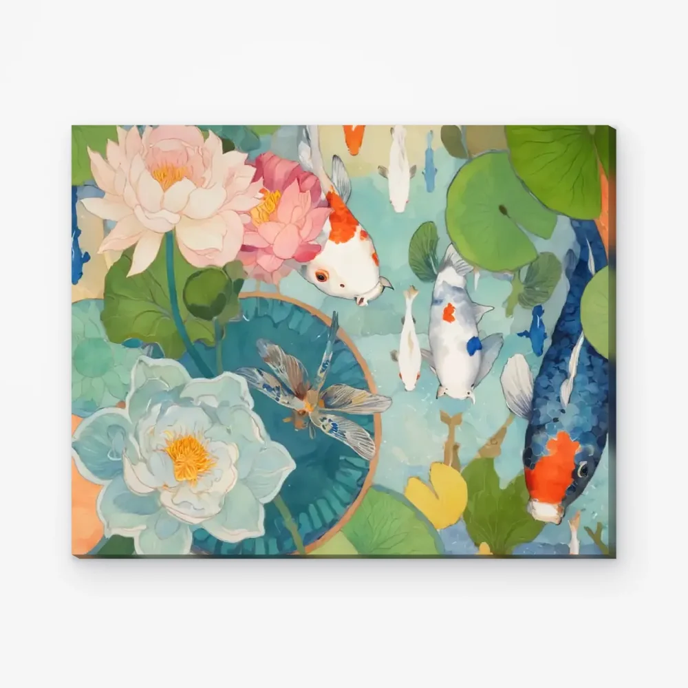Pintar por Números - Estanque con flores de loto y libélulas