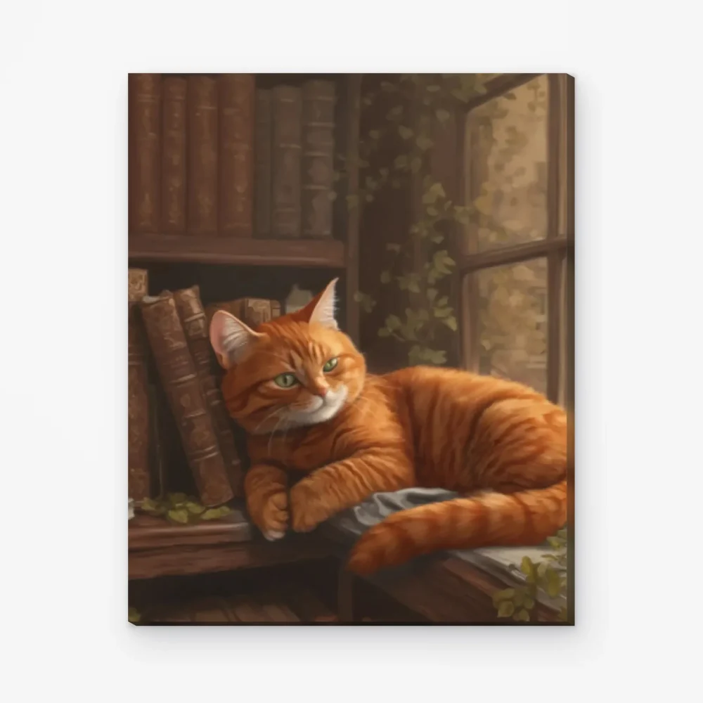 Pintar por Números - Gato acogedor en una biblioteca