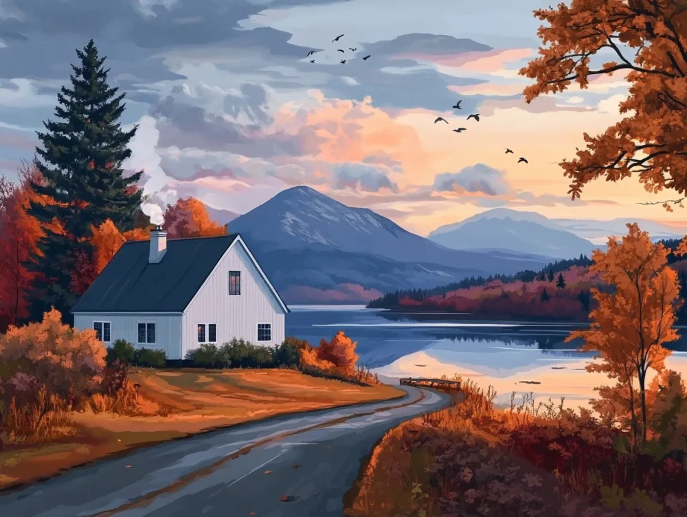 Pintar por Números - Acogedor paisaje de cabaña V1, foto 2