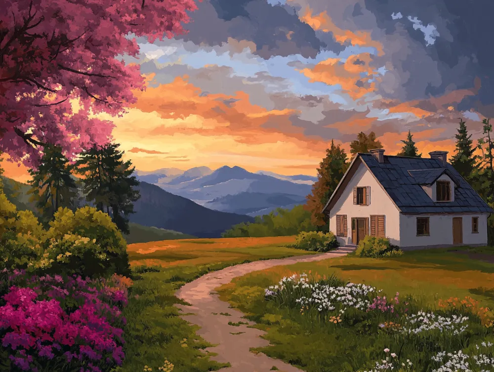 Pintar por Números - Acogedor paisaje de cabaña V2, foto 2