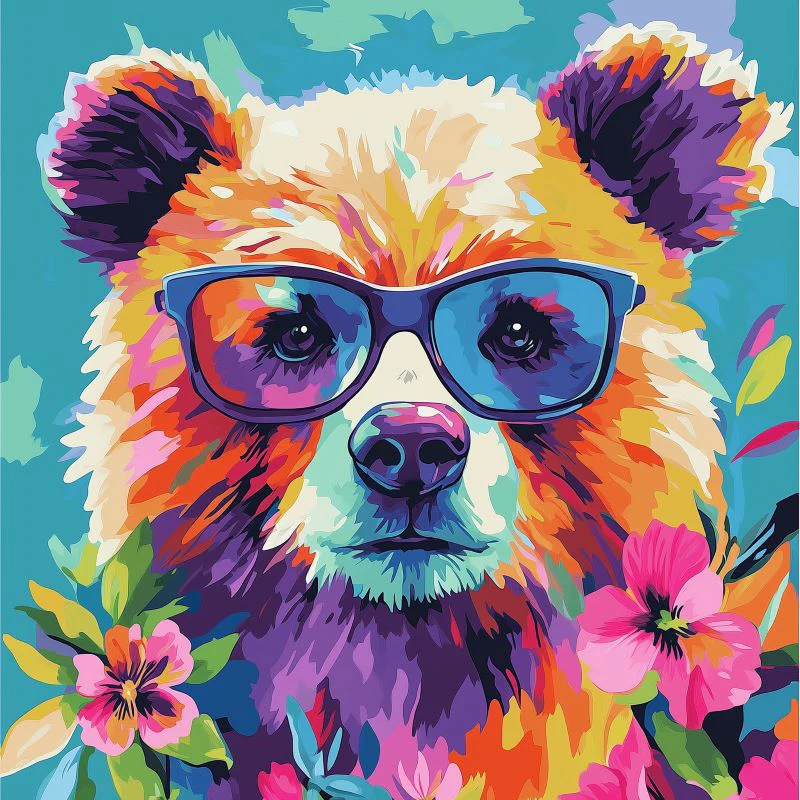 Pintura sobre números - Oso genial con flores