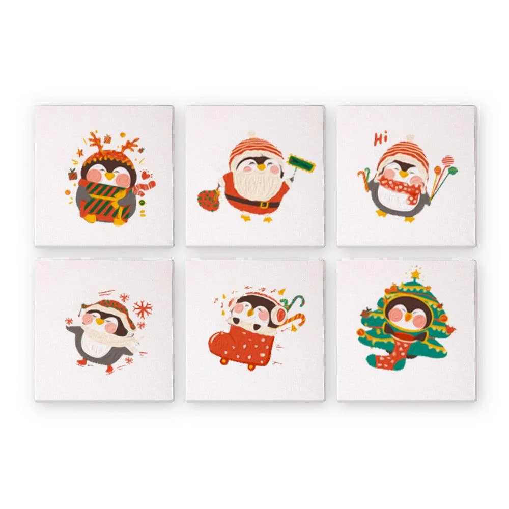 Pintar por números - 6 mini pinturas | Conjunto de pingüinos navideños