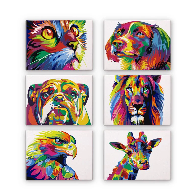 Pintar por números - 6 Mini Cuadros - Conjunto de animales coloridos
