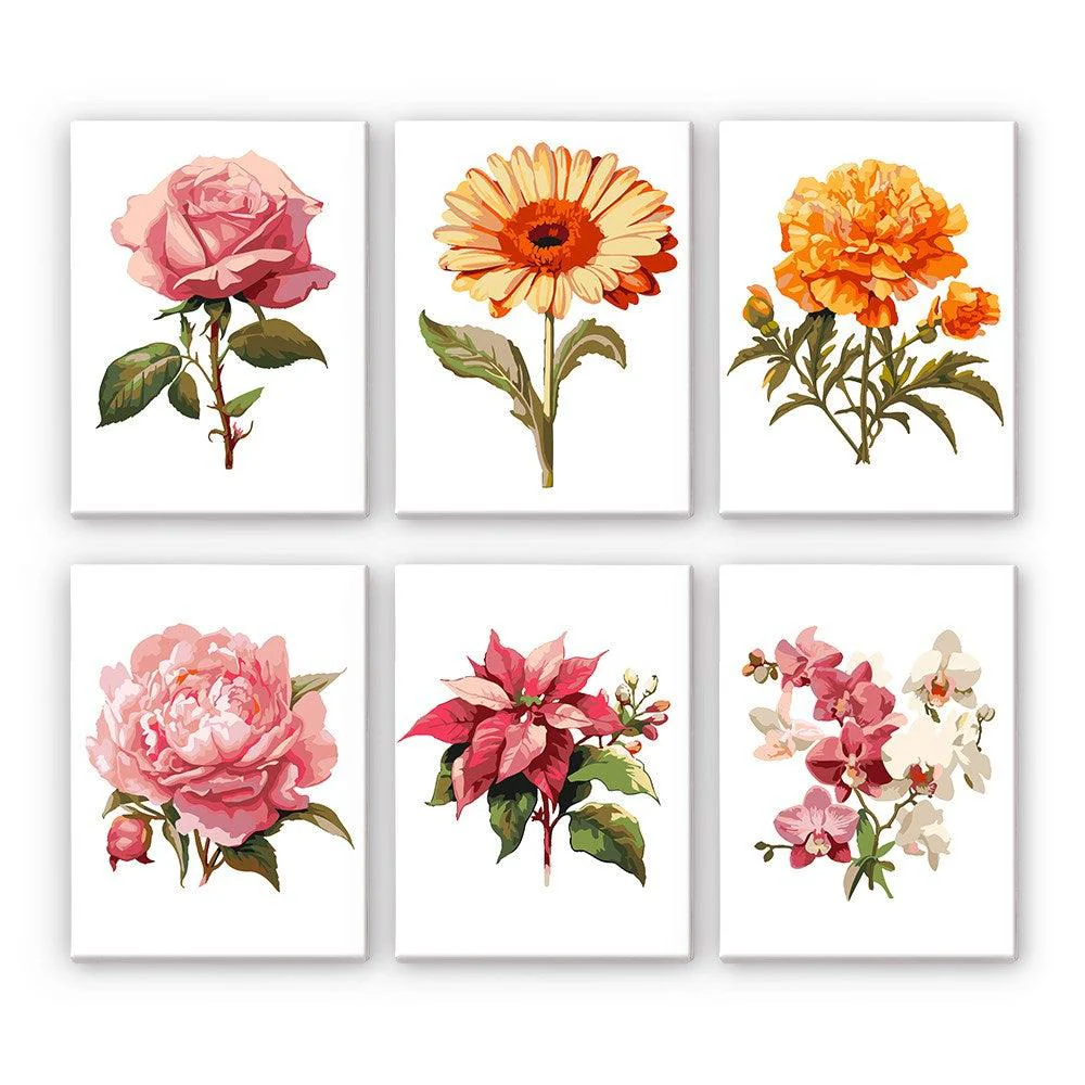 Pintar por números - 6 mini pinturas | Conjunto de flores