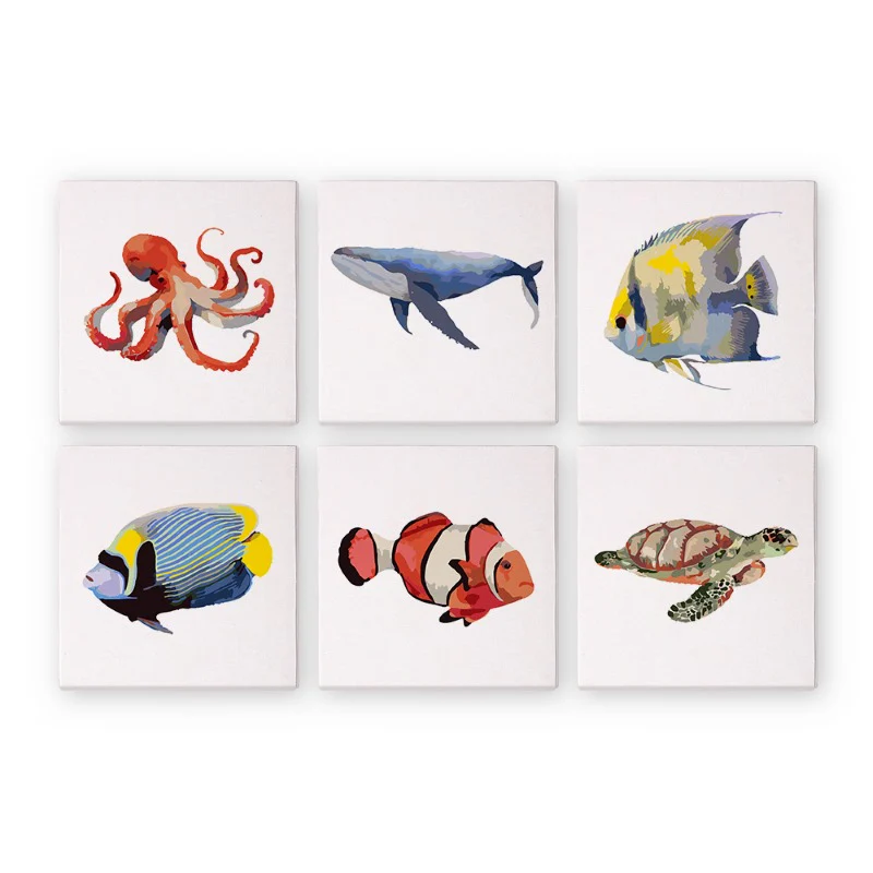 Pintar por números - 6 mini pinturas | Conjunto de peces