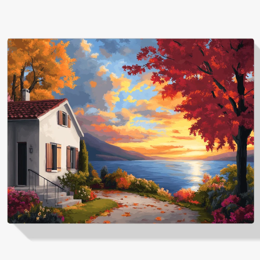 Pintar por Números - Acogedor paisaje de cabaña V3