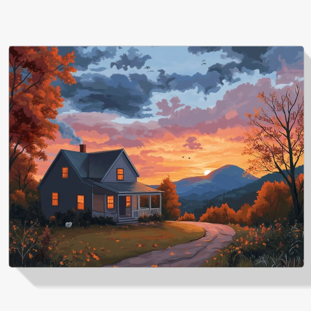 Pintar por Números - Acogedor paisaje de cabaña V4