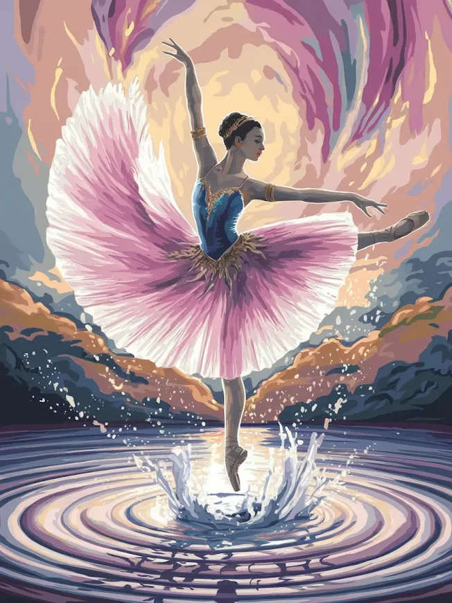Pintar por Números - Bailarina bailando sobre el agua con salpicaduras V1, foto 2