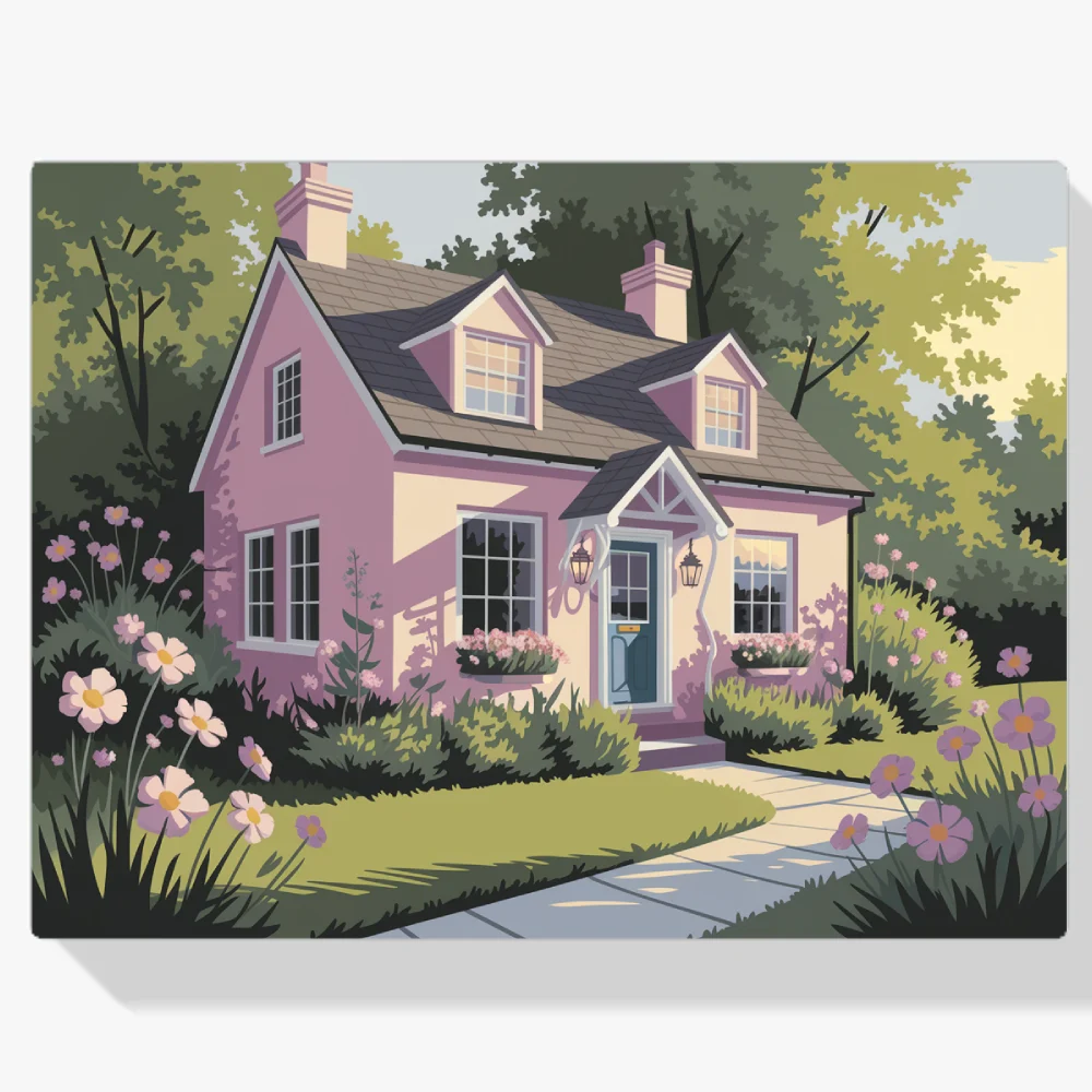 Pintar por Números - Bonita casita con jardín de flores