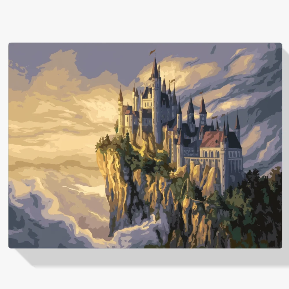 Pintar por Números - Castillo de fantasía en un acantilado rodeado de nubes V1