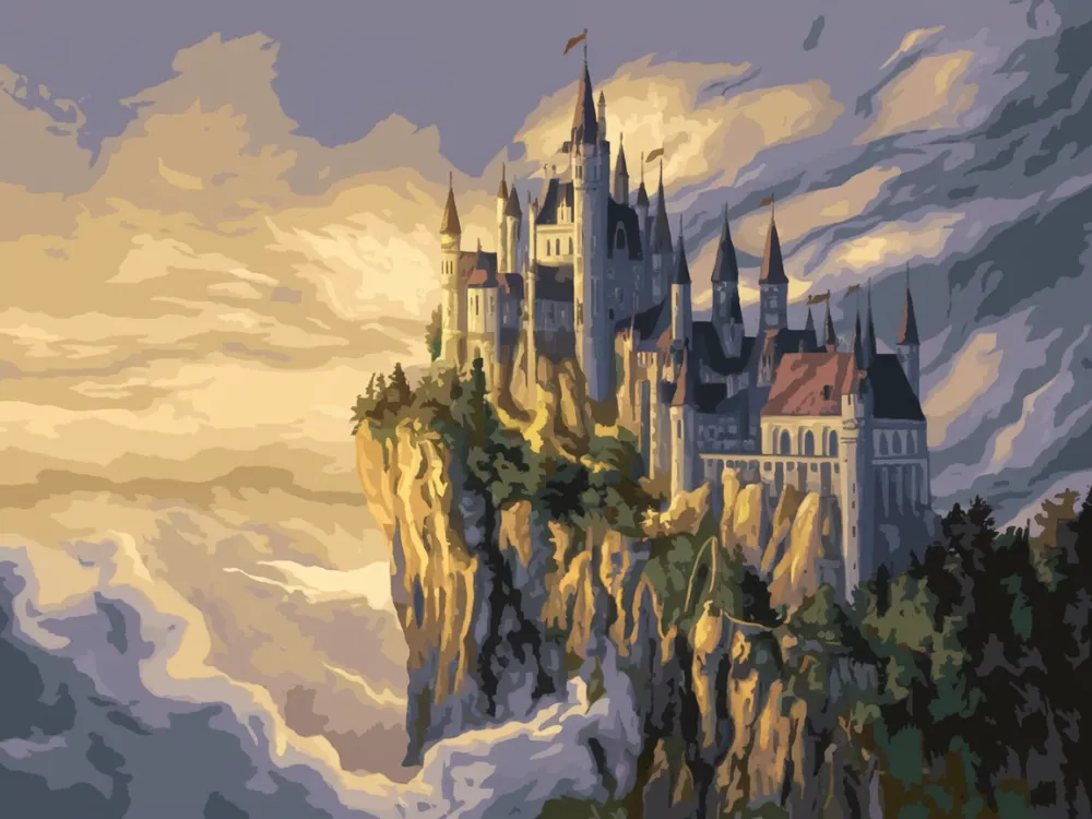 Pintar por Números - Castillo de fantasía en un acantilado rodeado de nubes V1, foto 2