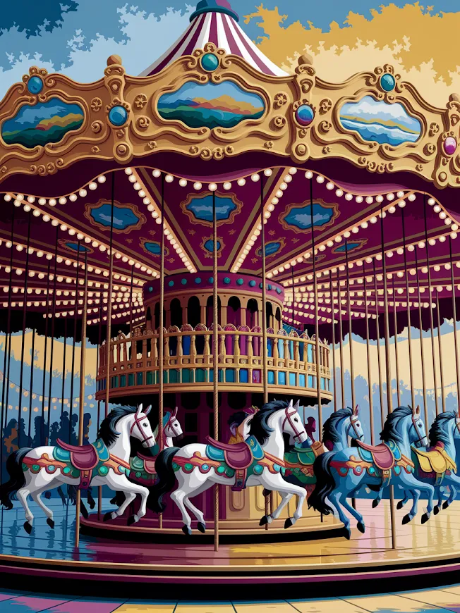 Pintar por Números - Colorido carrusel en una feria, foto 2