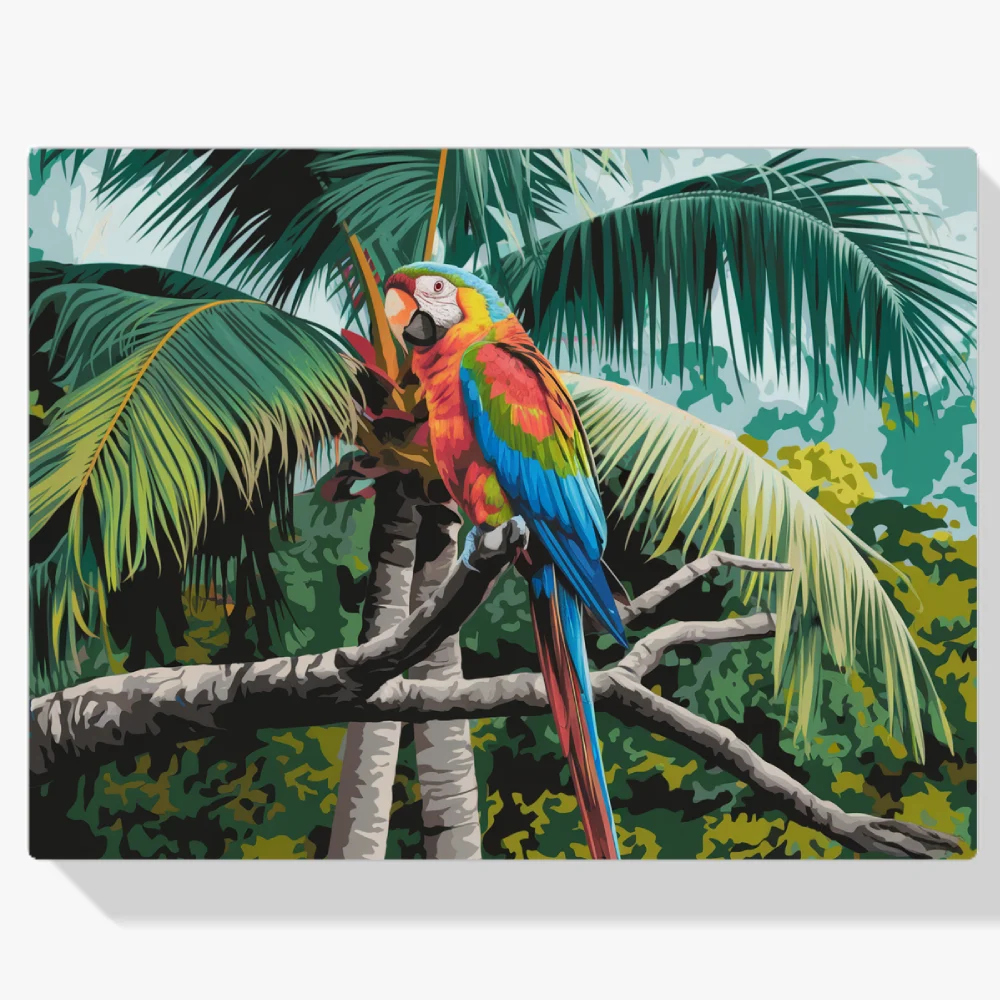 Pintar por Números - Colorido loro posado en una rama tropical V2