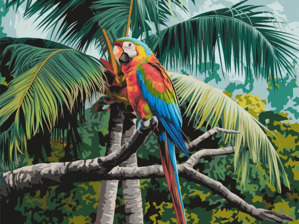 Pintar por Números - Colorido loro posado en una rama tropical V2, foto 2