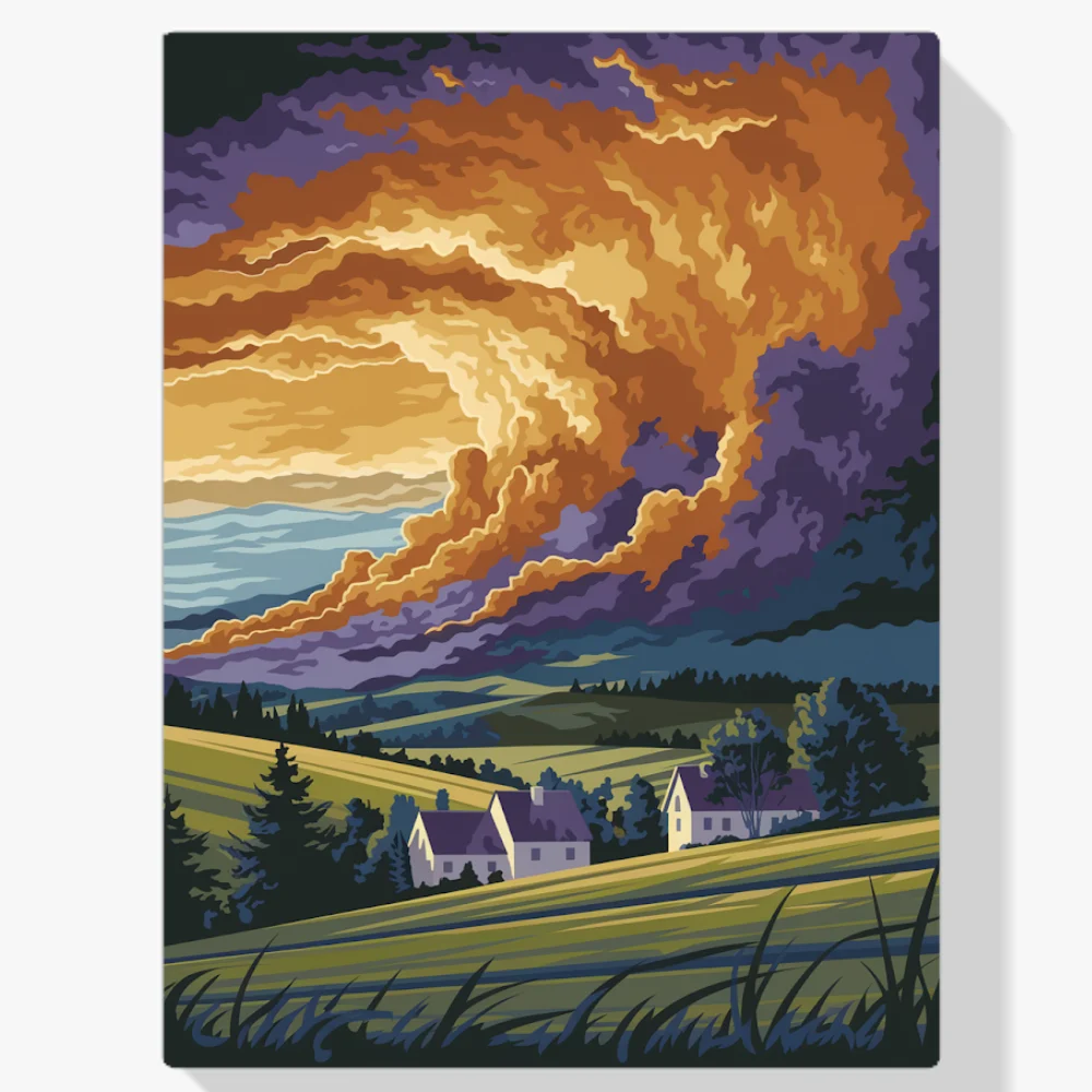 Pintar por Números - Dramático aire de tormenta sobre un paisaje rural