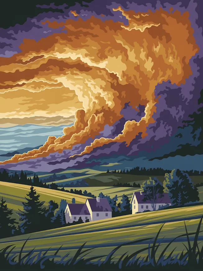 Pintar por Números - Dramático aire de tormenta sobre un paisaje rural, foto 2