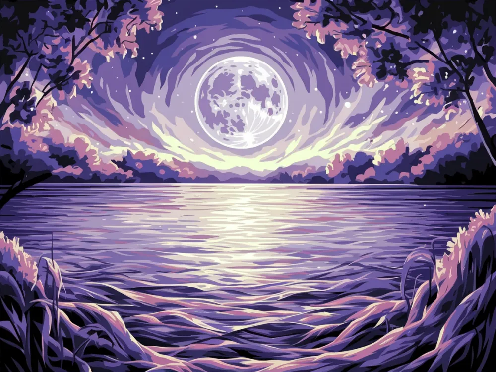 Pintar por Números - Lago de ensueño iluminado por la luna y el reflejo de las estrellas, foto 2