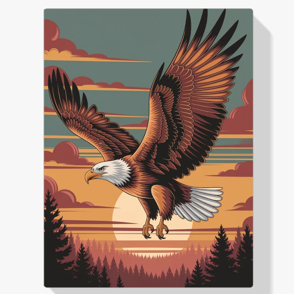 Pintar por Números - Majestuosa águila en vuelo con las alas desplegadas