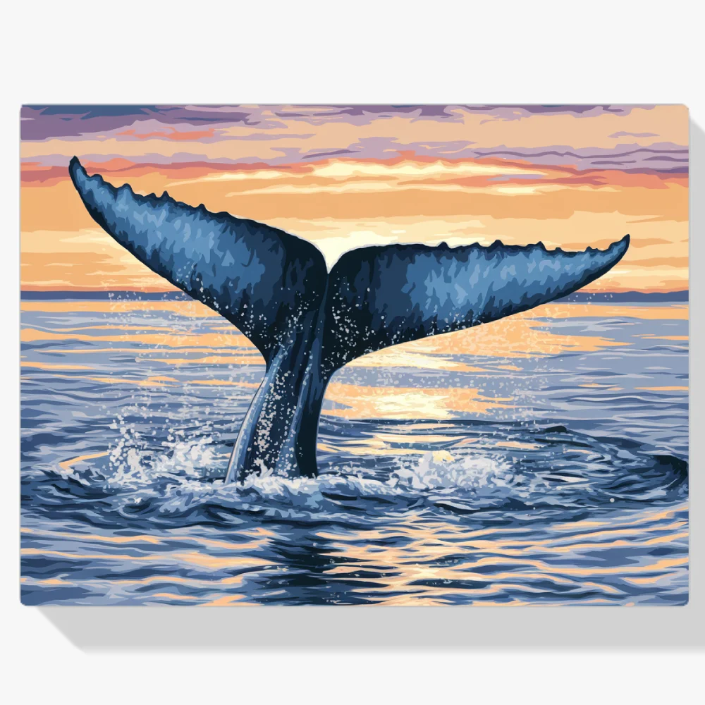 Pintar por Números - Majestuosa cola de ballena emergiendo del océano