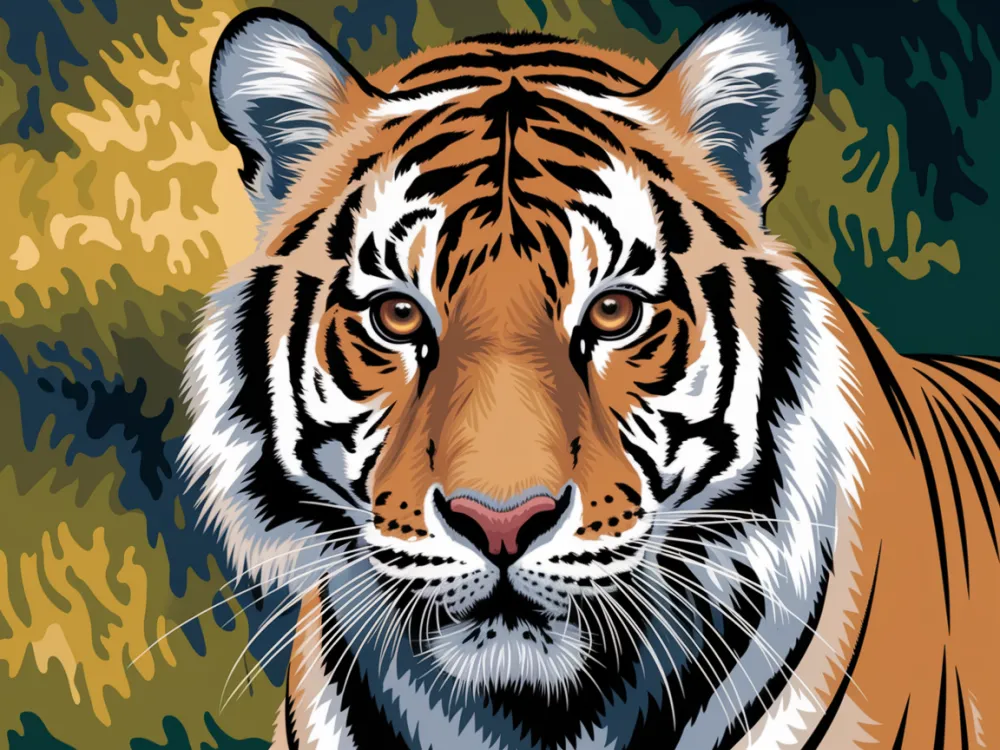 Pintar por Números - Primer plano de la cara de un tigre con ojos penetrantes, foto 2