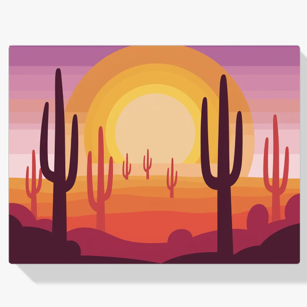 Pintar por Números - Puesta de sol sobre un paisaje desértico con siluetas de cactus