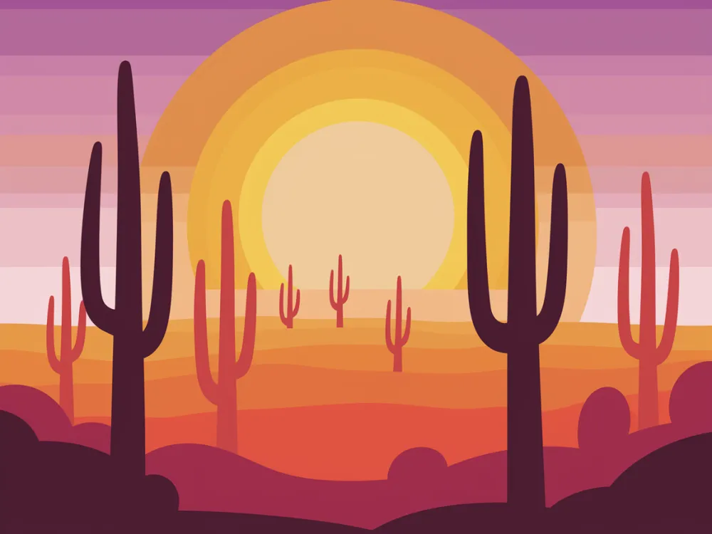 Pintar por Números - Puesta de sol sobre un paisaje desértico con siluetas de cactus, foto 2