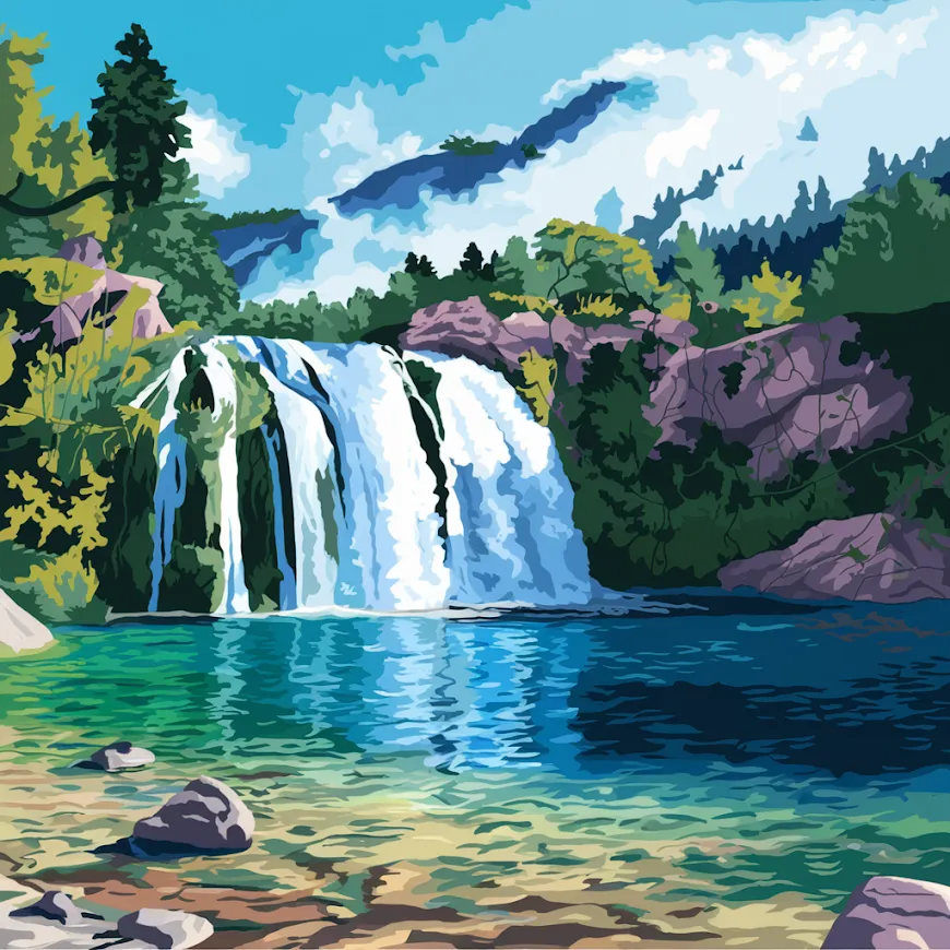 Pintar por Números - Serena cascada que desemboca en una piscina cristalina, foto 2